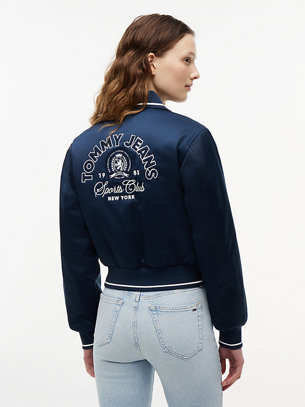 Back Logo Patch Satin Varsity Jacket