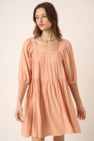 Mittoshop Robe courte avec détail smocks et liens au dos