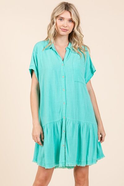 Mini-robe chemise en mélange de lin et boutonnée Mittoshop