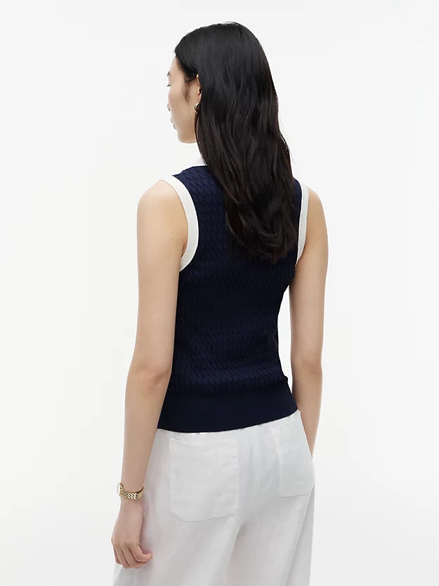 Cable Knit Slim Sleeveless Polo Jumper