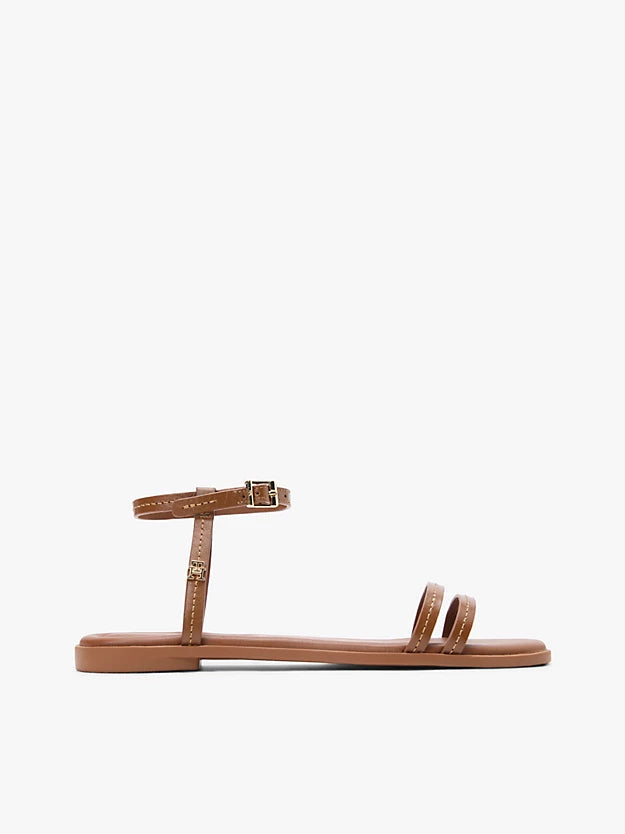 Leather Contrast Topstitch Flat Sandals