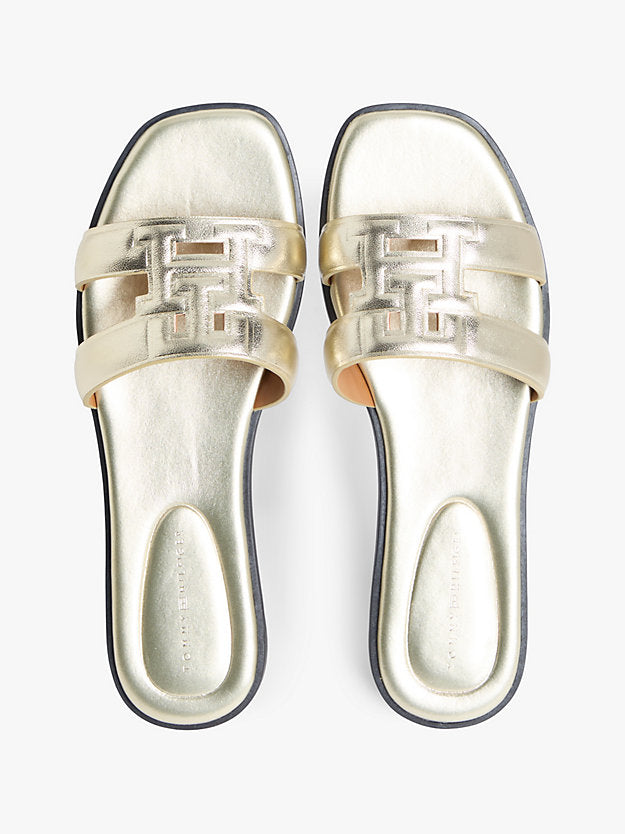 Metallic Leather Slip-On Mules