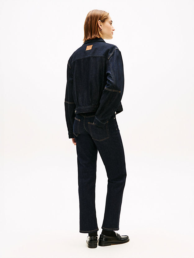 Flag Embroidery Pleated Denim Jacket