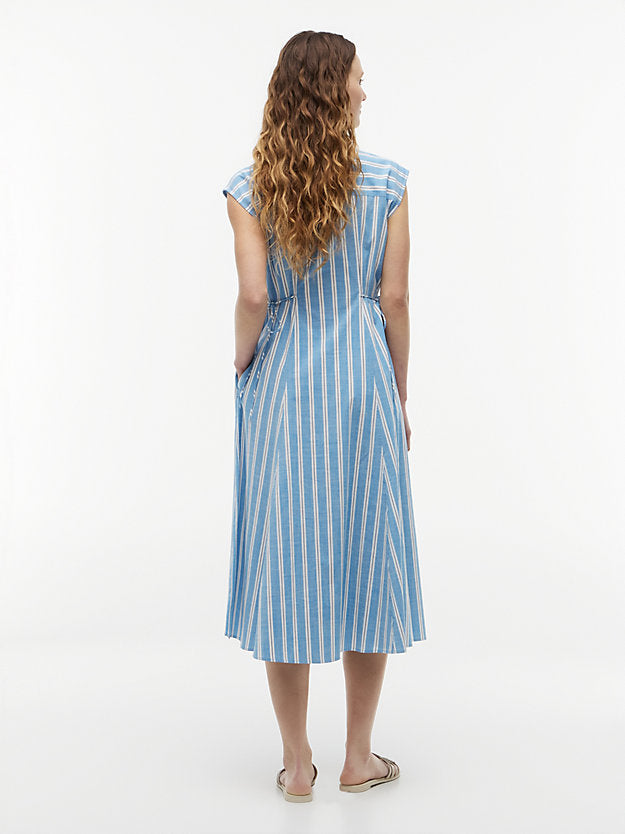 Tie Detail Cap Sleeve Midi Shirt Dress