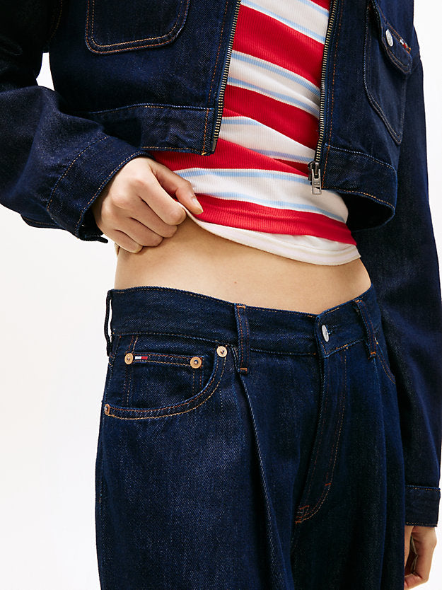 Pleated Mid Rise Loose Straight Leg Jeans