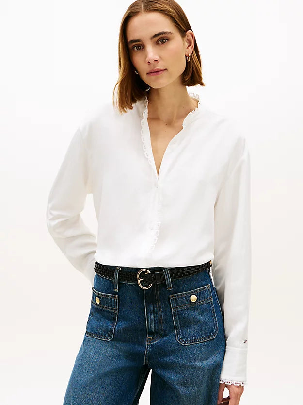 Oversized Fit Lace Trim Shirt WiLinen