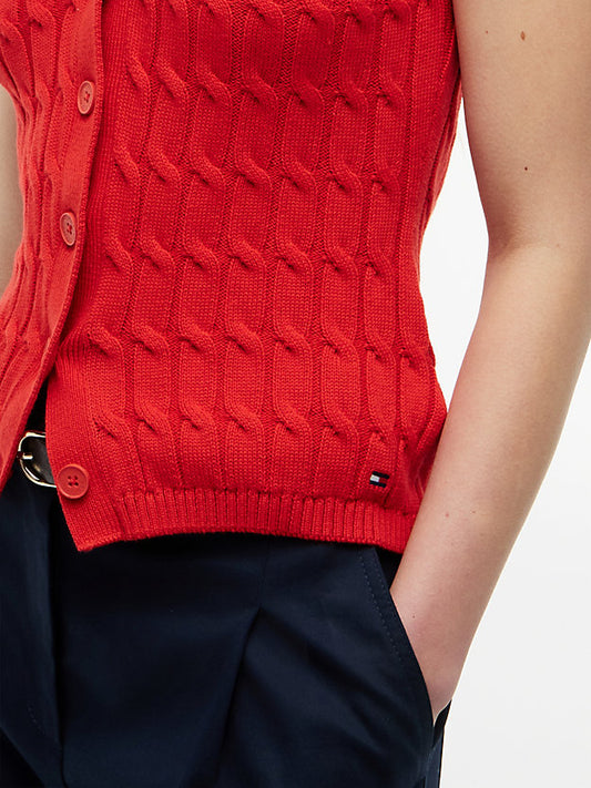 Cable Knit Slim Cap Sleeve Cardigan
