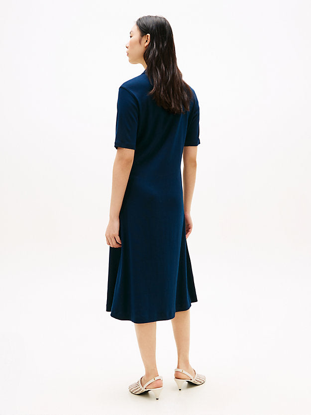 Gold-Tone Button Midi Polo Dress