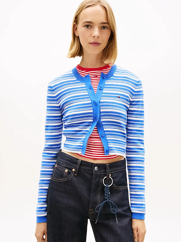 Stripe Slim Crew Neck Cardigan