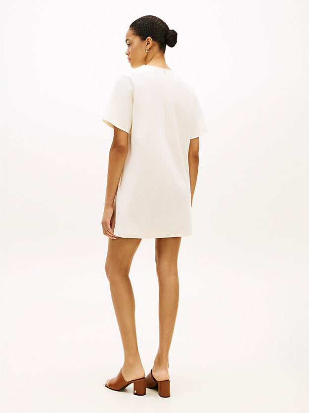 Gold-Tone Button Mini Shift Dress