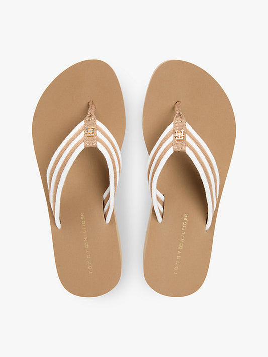 Stripe Webbing Strap Wedge Flip-Flops