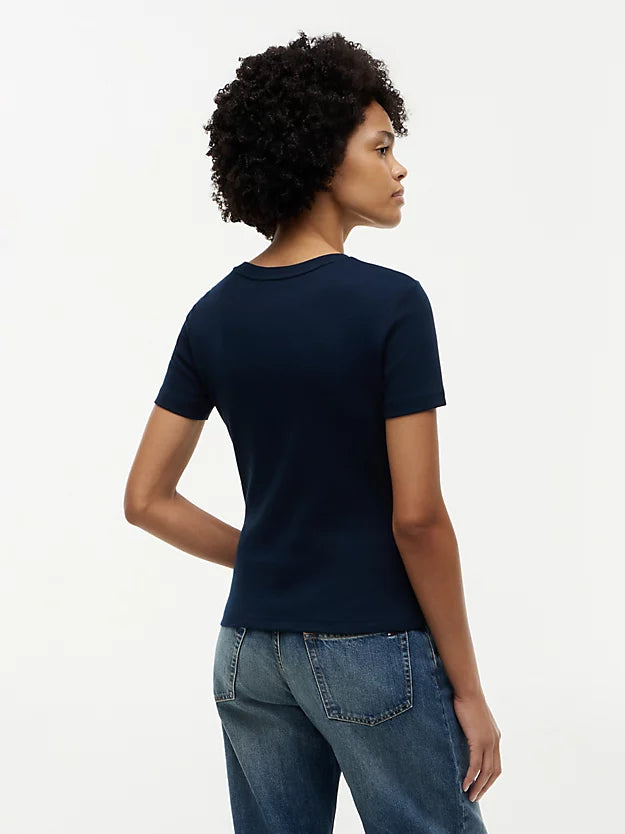 Flag Embroidery Slim Crew Neck T-Shirt