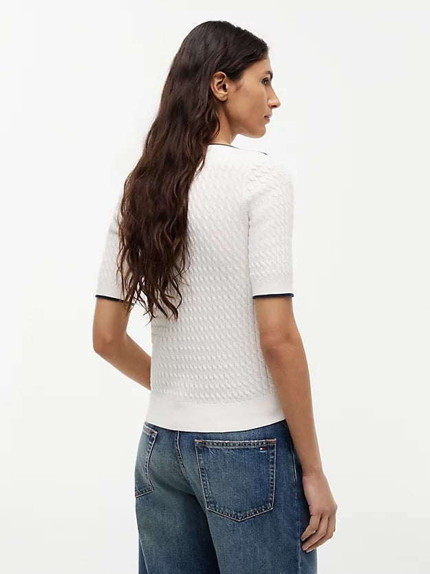 Cable Knit Boat Neck Short Sleeve Jumper
