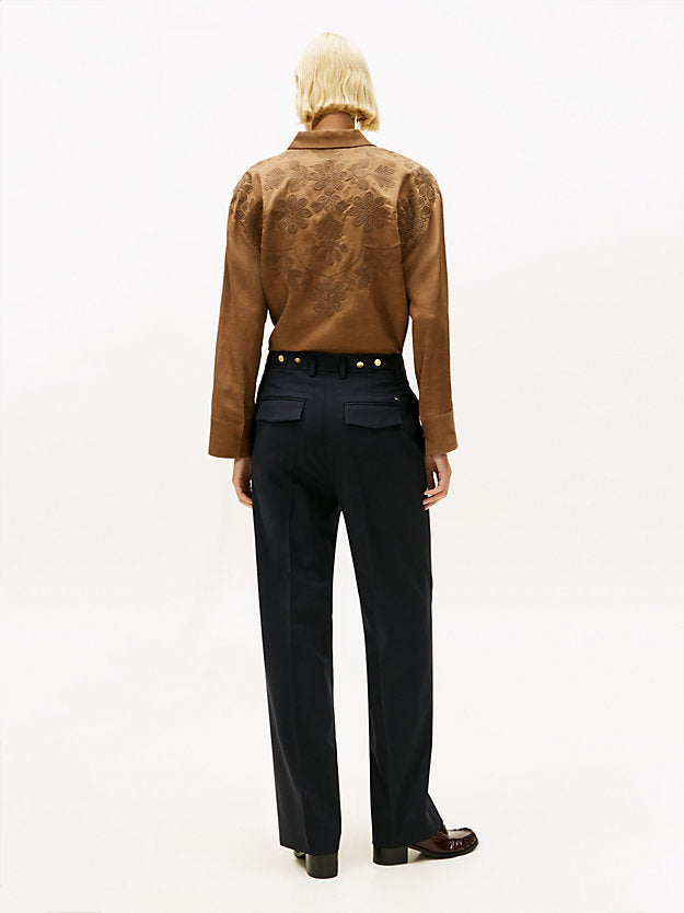 Timeless Wool Blend Straight Leg Trousers