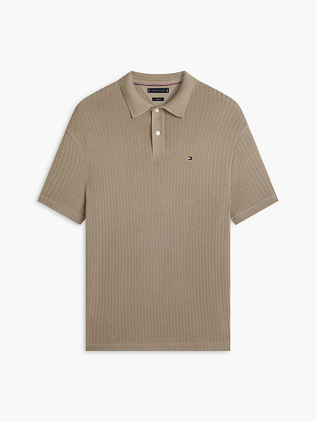 Relaxed Fit Open Knit Polo Shirt