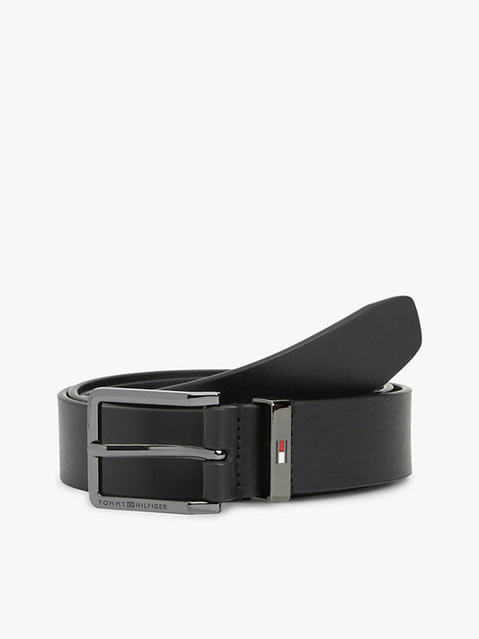 Debossed Logo Square Buckle Leather Belt