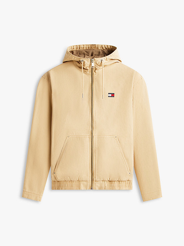 Herringbone Twill Relaxed Zip-Thru Hooded Jacket