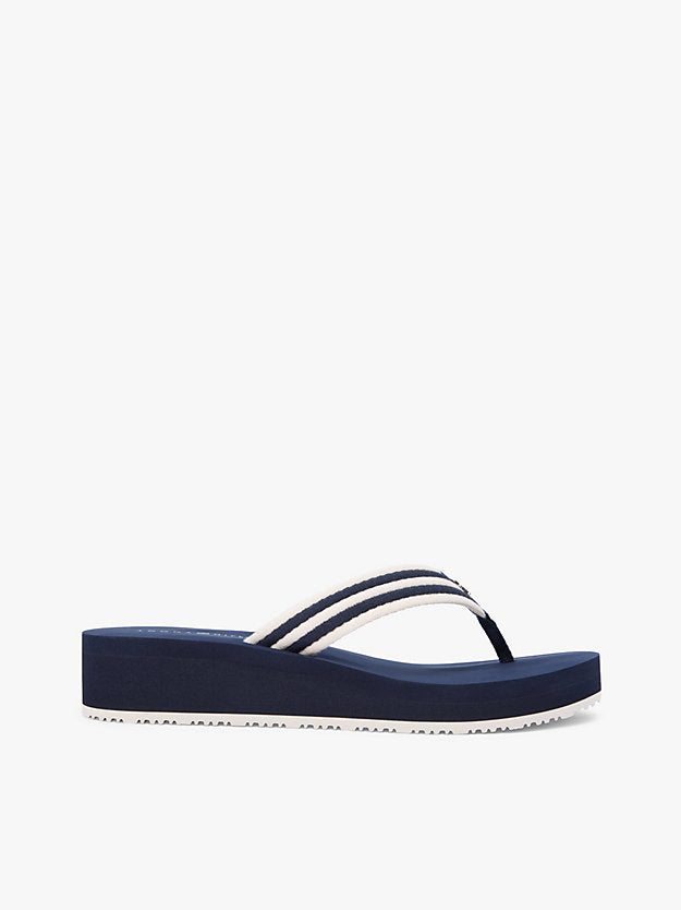 Stripe Webbing Strap Wedge Flip-Flops