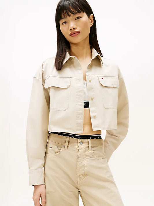 Oversized Fit Twill Cropped Utility Shirt