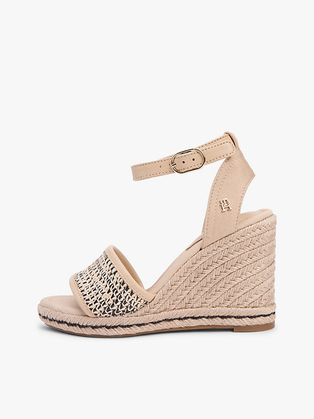 Raffia Strap High Wedge Espadrilles