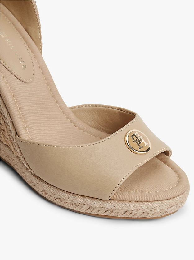 Logo Plaque Leather Wedge Heel Espadrilles