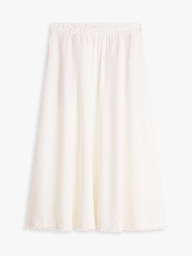 Pleated Linen Blend Midi A-Line Skirt