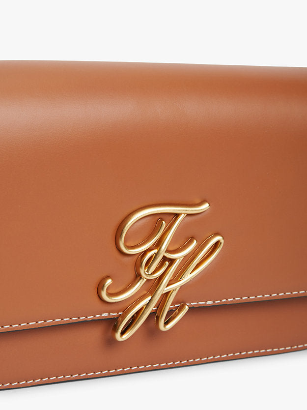 Leather Flap Logo Plaque Crossbody Bag