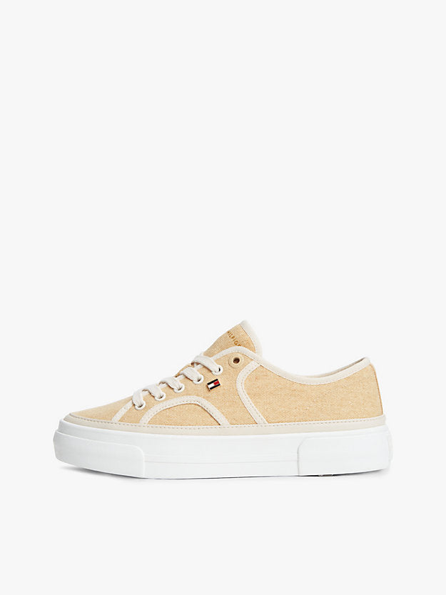 Contrast Piping Canvas Platform Trainers