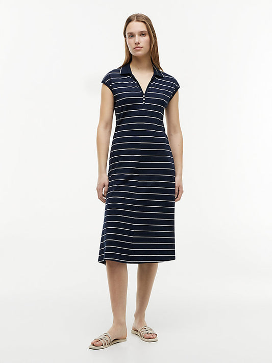 Pique Henley Midi Polo Dress