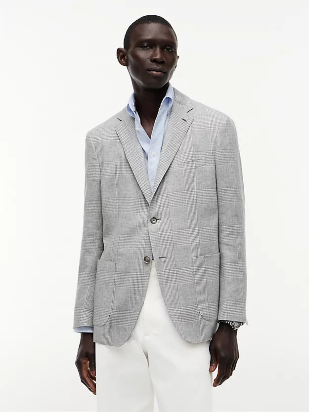 Prince Of Wales Check Regular Fit Linen Blend Blazer