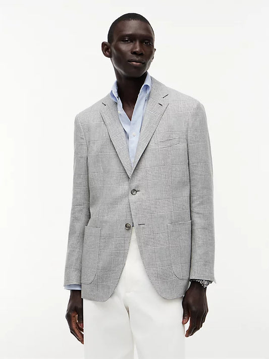 Prince Of Wales Check Regular Fit Linen Blend Blazer
