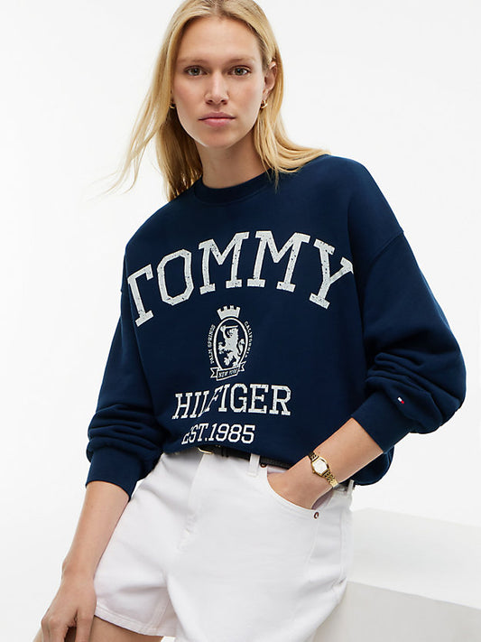 Crest Logo Drawstring Hem Relaxed Sweatshirt