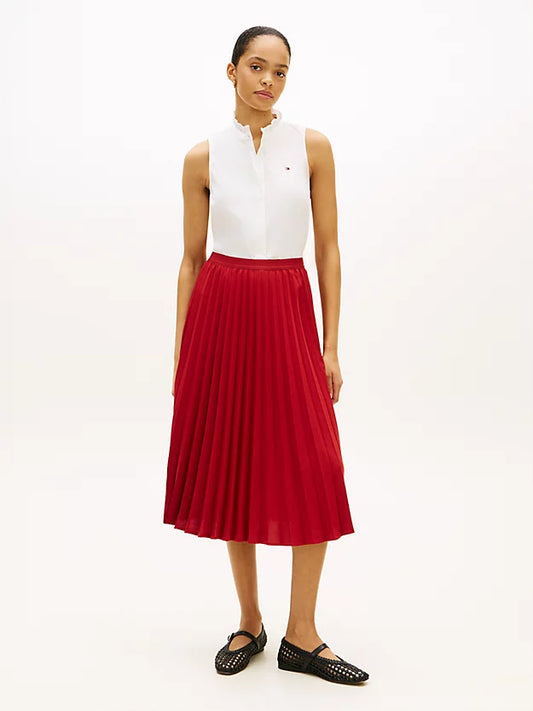 Tonal Flag Waistband Pleated Midi Skirt