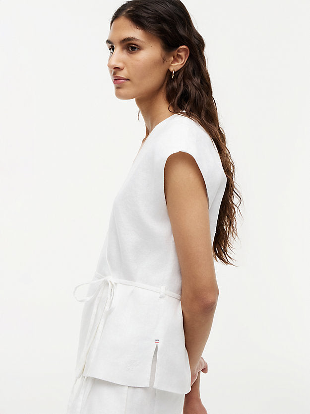 Linen Blend Tie Wrap Waistcoat