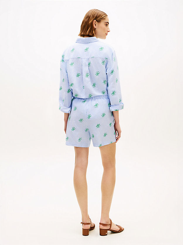 Linen Blend Print Relaxed Shorts