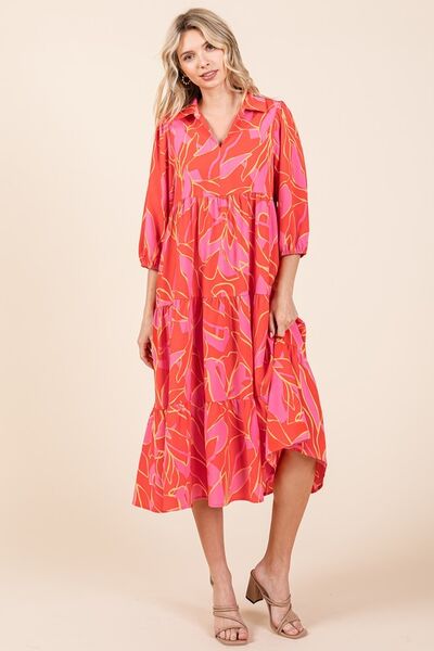 Robe midi à col imprimée et étagée Mittoshop