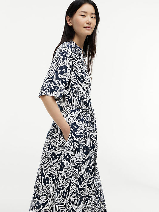 Linen Blend Knot Midi Shirt Dress