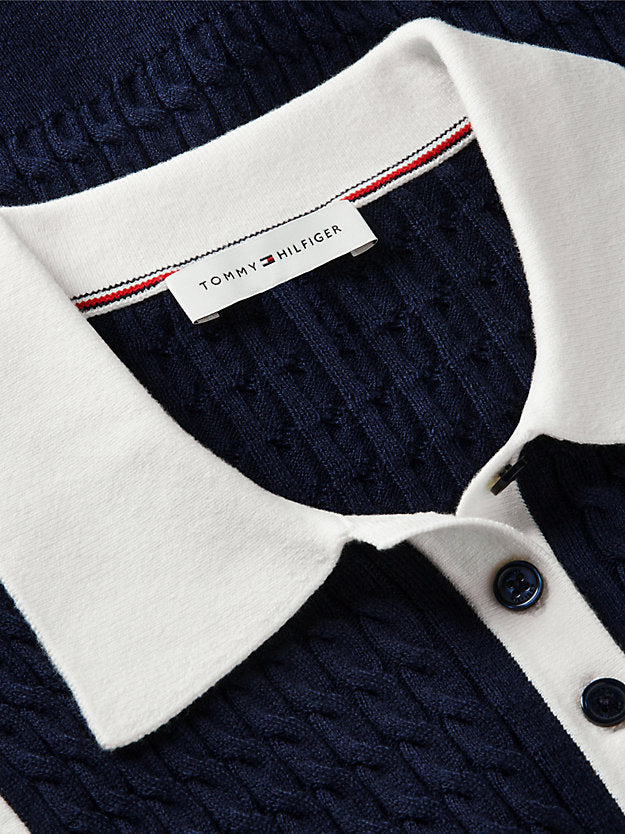 Cable Knit Slim Sleeveless Polo Jumper