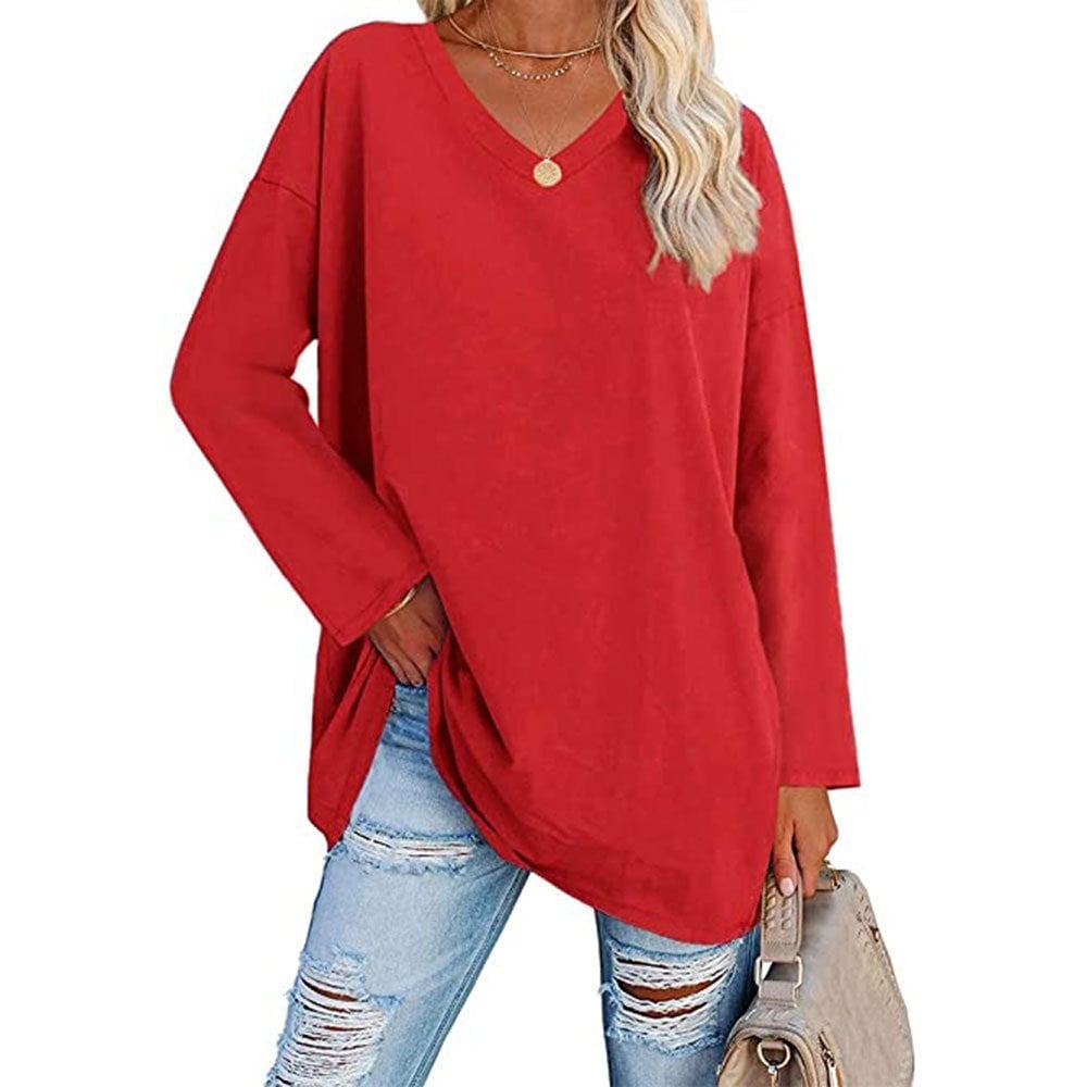 Haut ample à manches longues et col en V tendance pour femme (achetez-en 3, livraison gratuite)