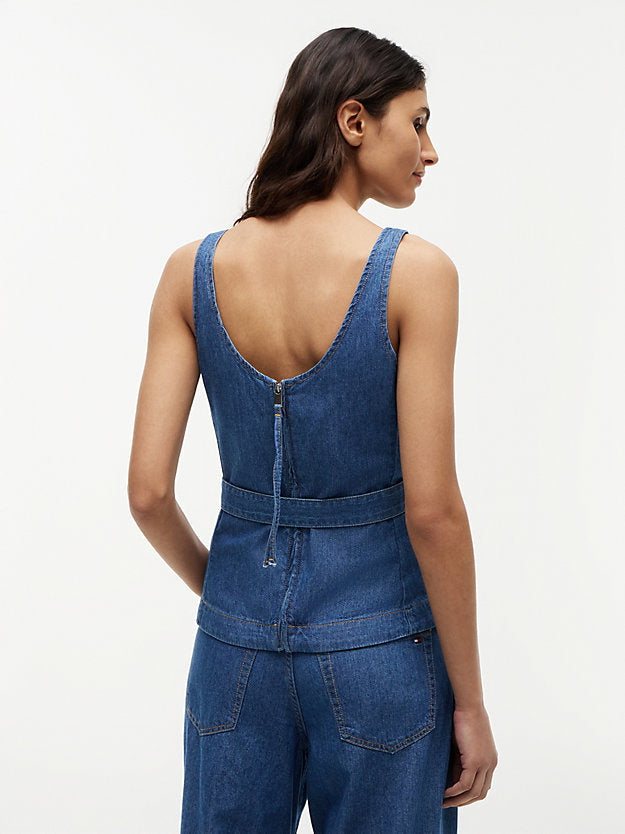Denim Sleeveless Belted Top