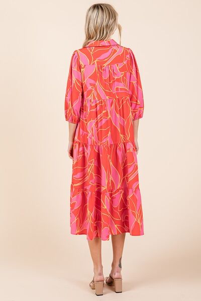 Robe midi à col imprimée et étagée Mittoshop