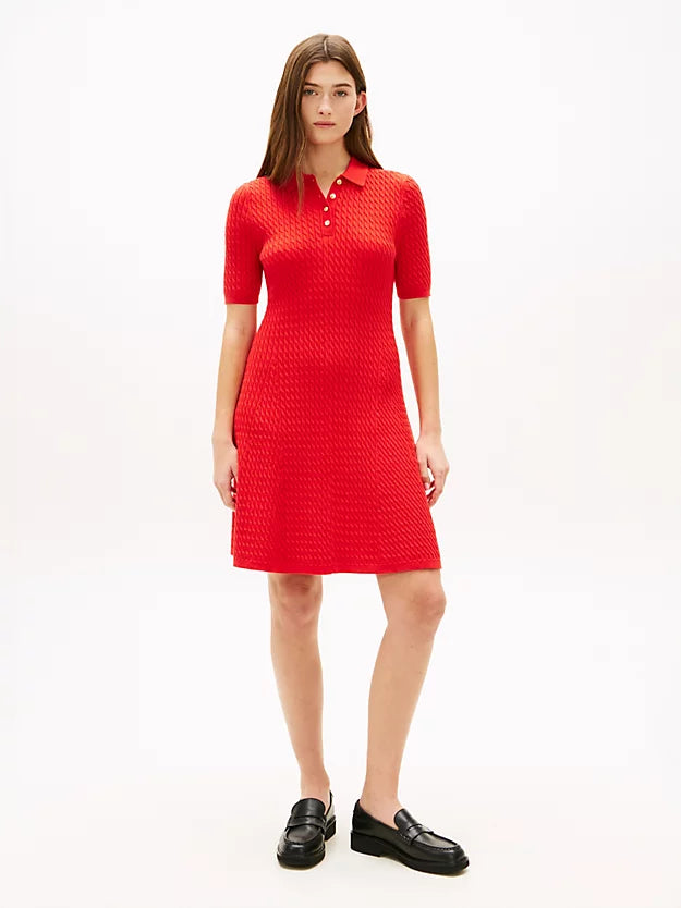 Cable Knit Slim Mini Polo Dress