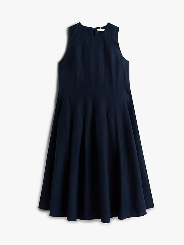 Curve Gold-Tone Button Linen Blend Midi Dress