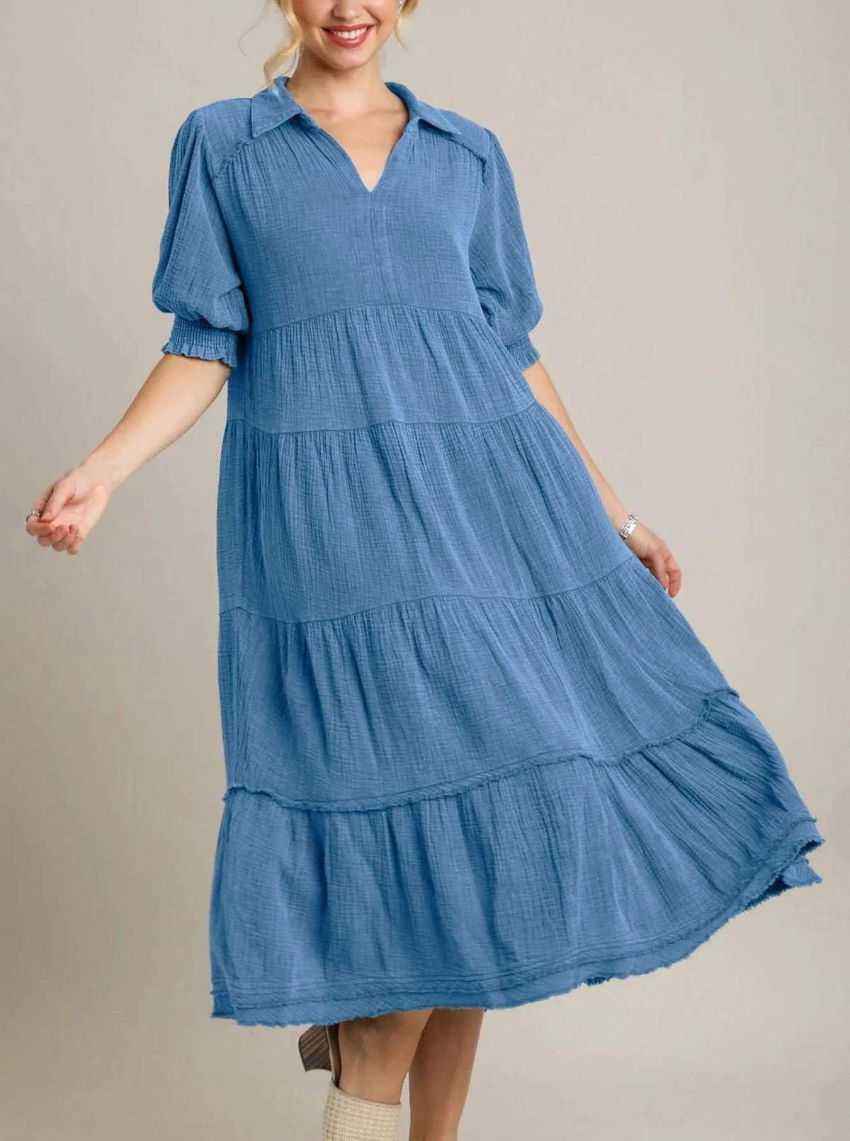Damen Maxikleid mit V-Ausschnitt und Stufenrock (2 kaufen, kostenloser Versand)