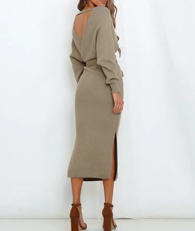 Damen Wickelkleider mit V-Ausschnitt und Schlitz (2 kaufen, kostenloser Versand)