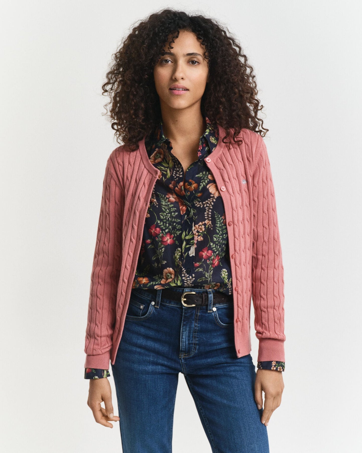 Stretch Cotton Cable Knit Cardigan